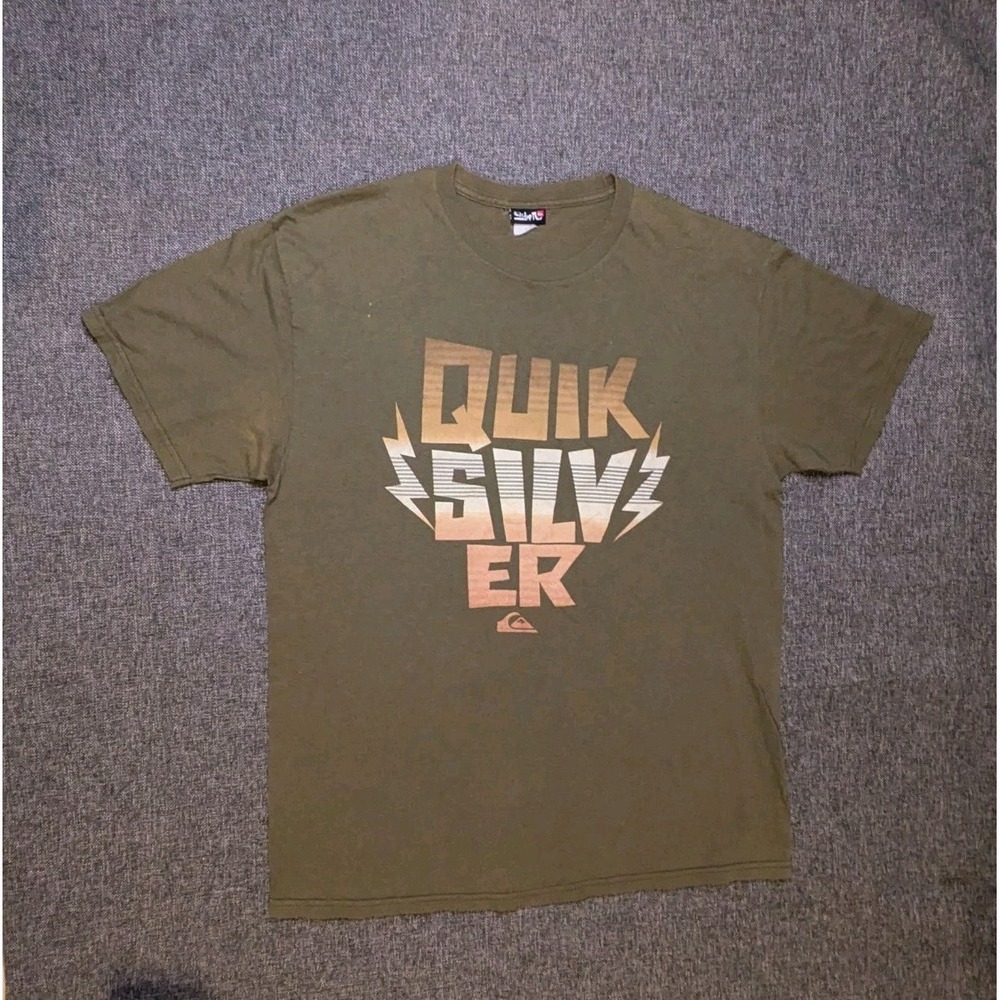 Vintage Quiksilver‎ Logo Graphic T-Shirt Mens XL Green Y2K Skate Surf Tee